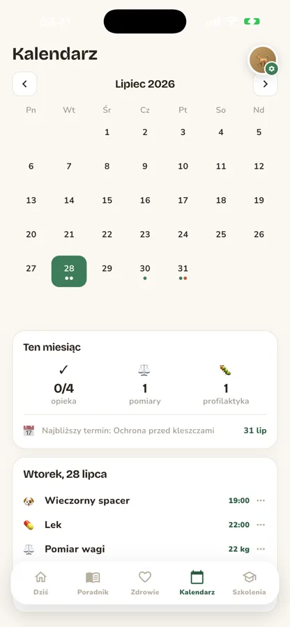 Kalendarz opieki nad psem